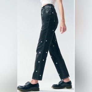 PacSun Jeans High Rise Straight Raining Daisies Women’s Size 23 Black Button Fly